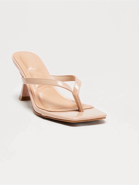 Fashion Nova Shoes - Fashion Nova Blush Patent Square-Toe Thong Heel